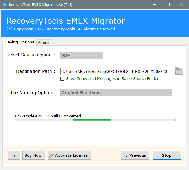 EMLからPDFへの変換を開始する