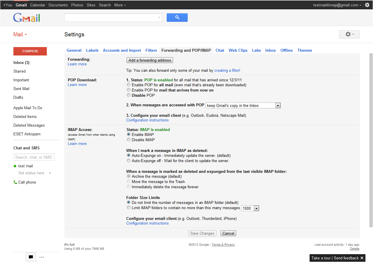 enable imap in gmail