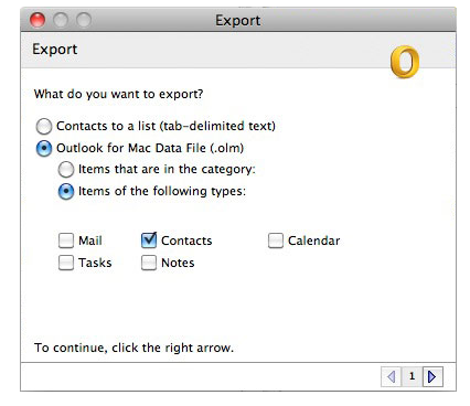 export olm contacts