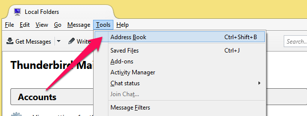 thunderbird address book contacts option