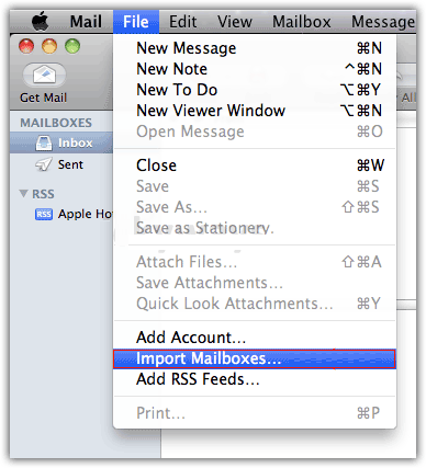 select import mailboxes to move olm to apple mail