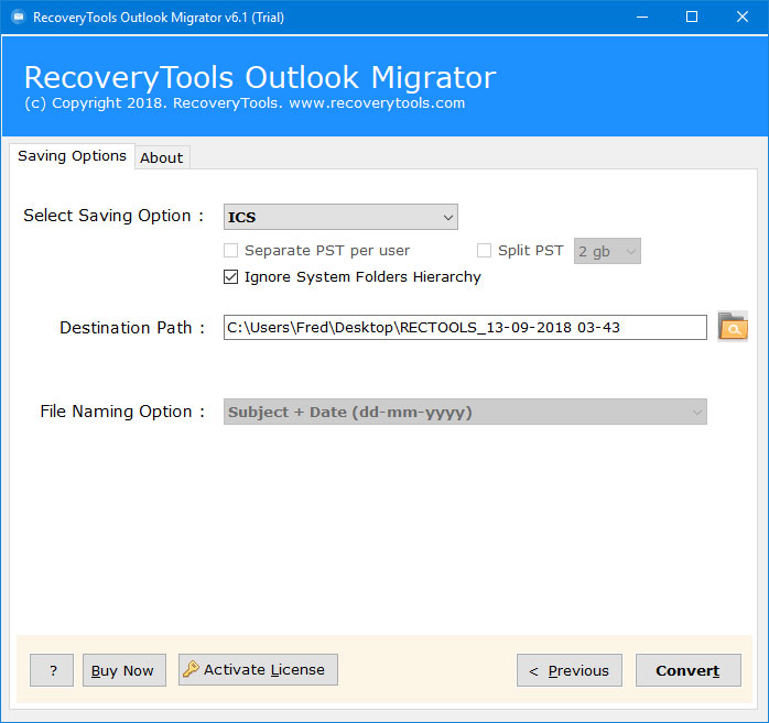 setup outlook to ical conversion process