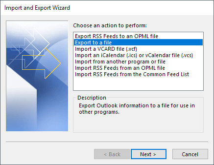 export outlook to pst