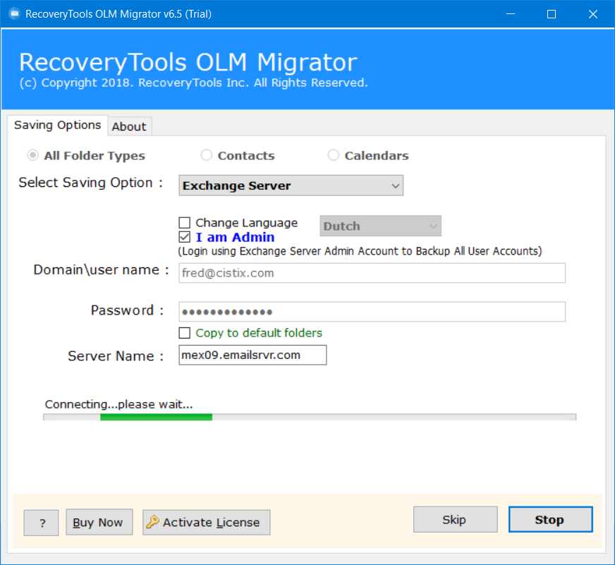 convert olm to exchange server