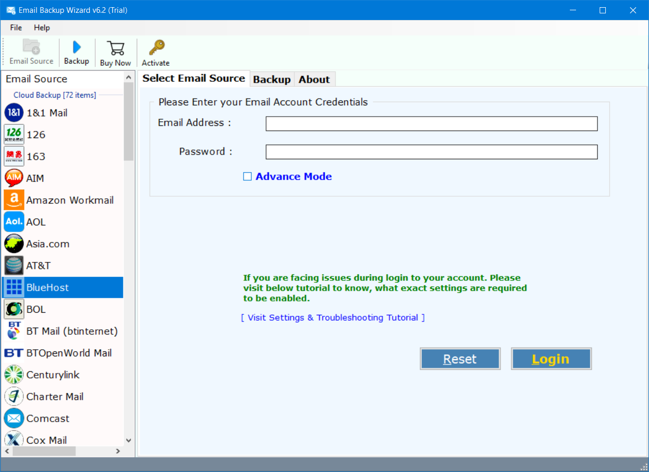 bluehost outlook settings imap