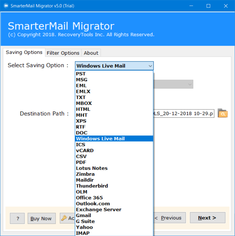 Export smartermail to windows live mail