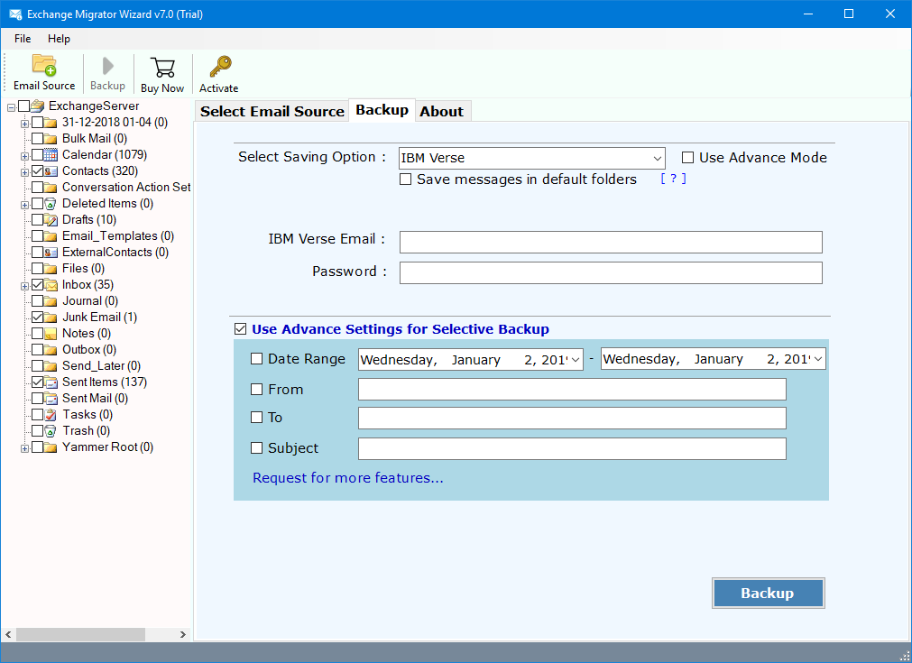 exchange server to ibm verse