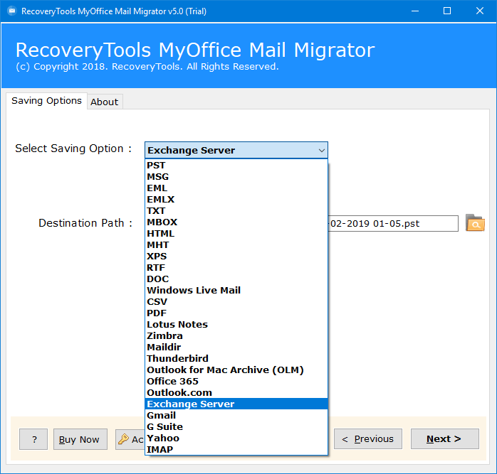 myoffice mail to exchange server