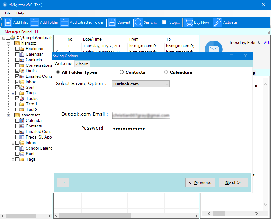 zimbra tgz to outlook.com, 