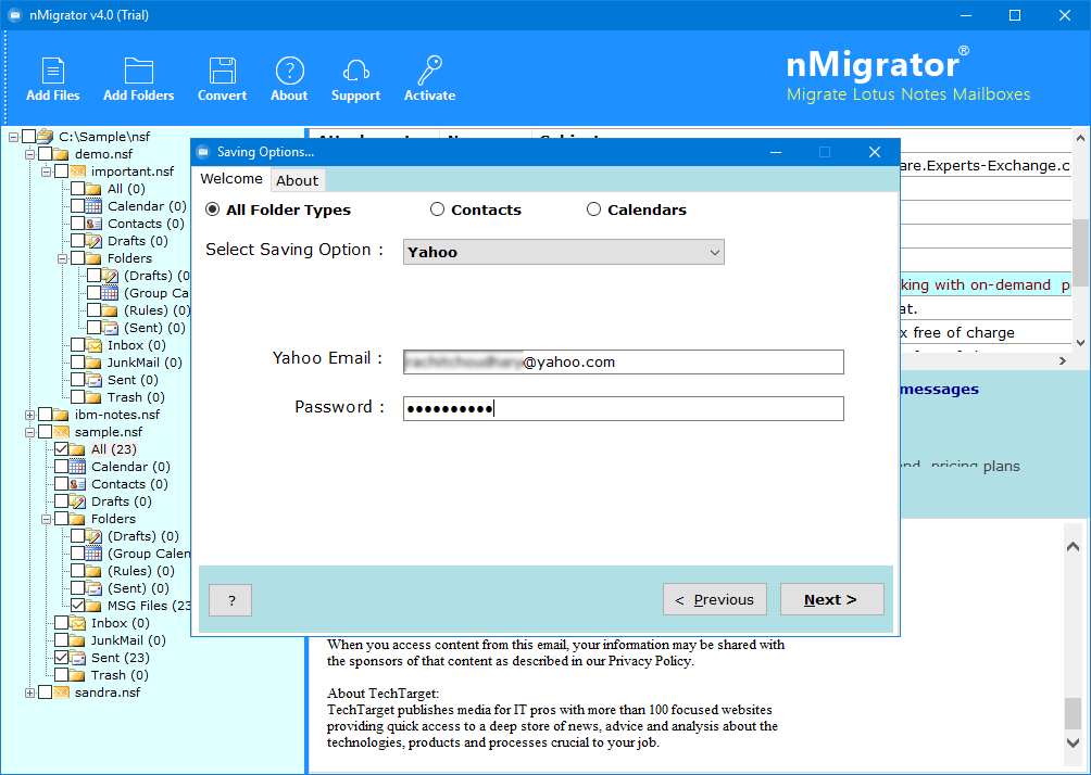 lotus notes nsf to yahoo mail