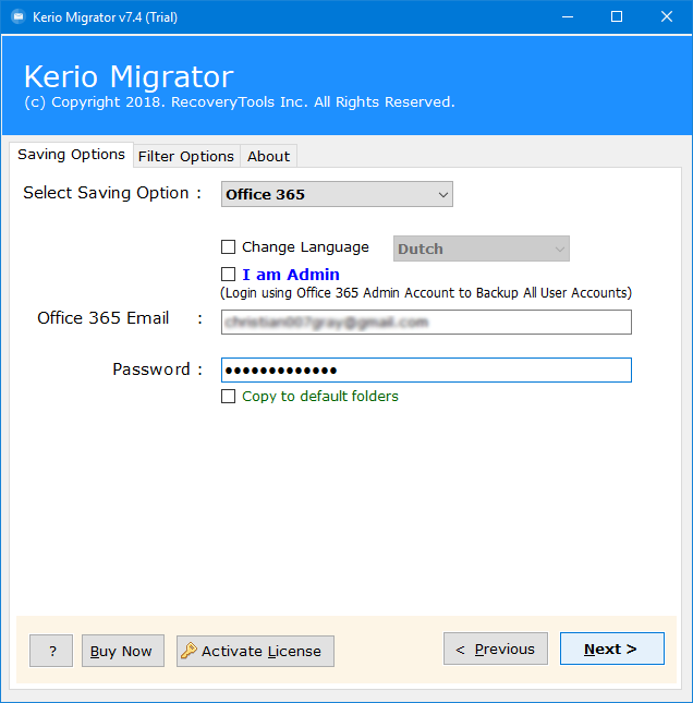 verbindet kerio zu Office 365 Migration