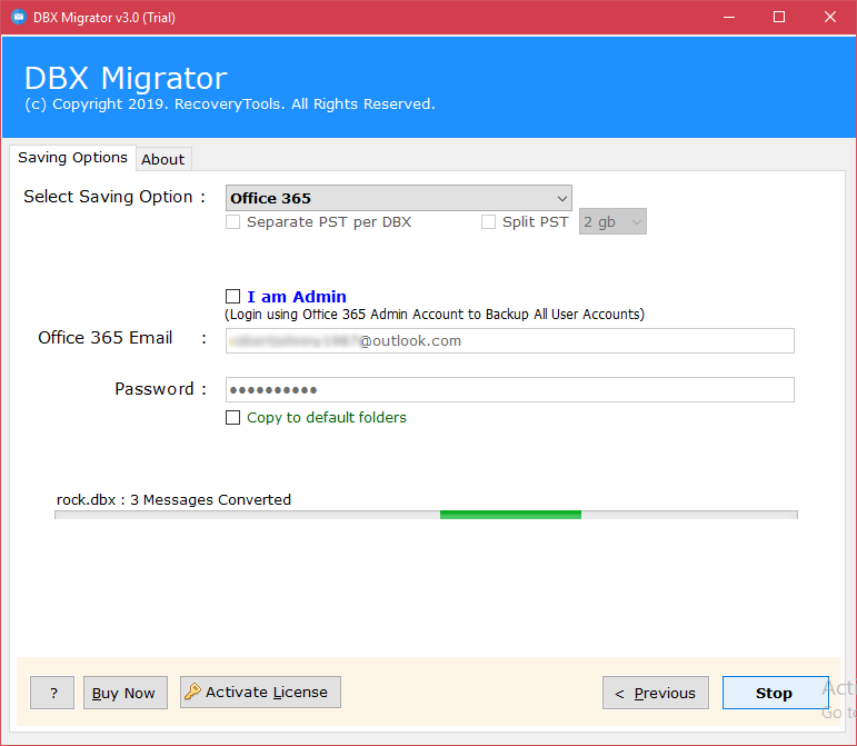 import dbx to office 365