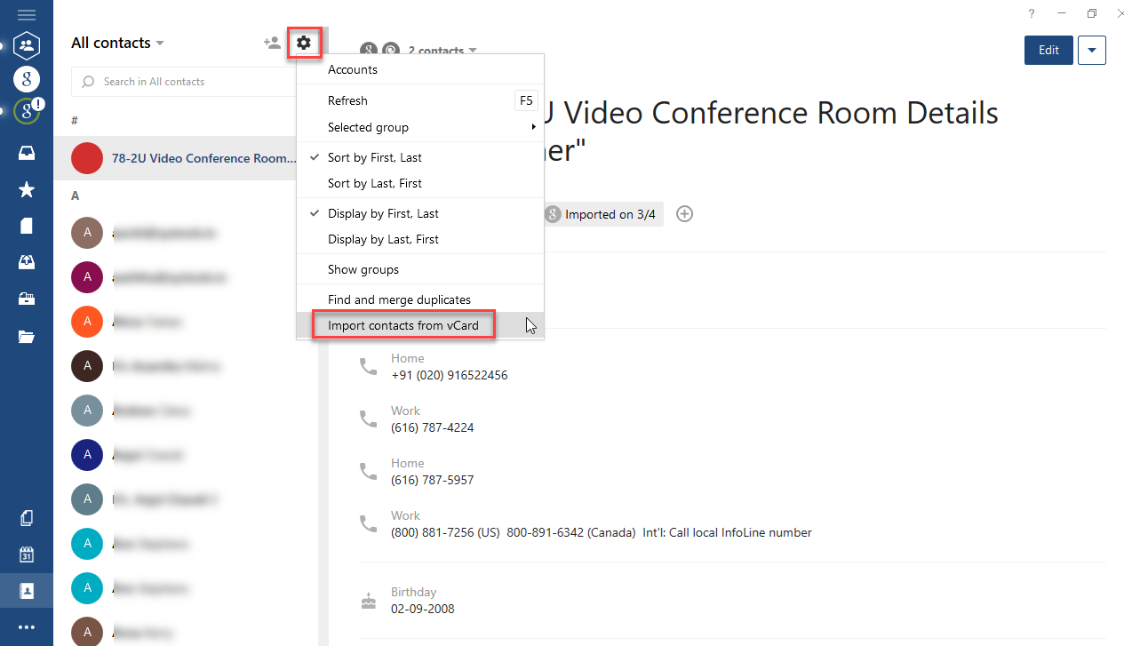 mailbird how to import contacts