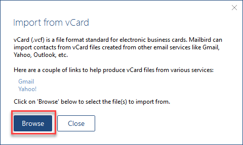 mailbird import vcard contacts