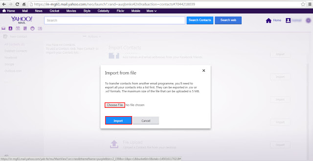 import vcard to yahoo