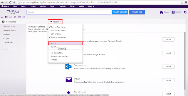 import vcard to yahoo