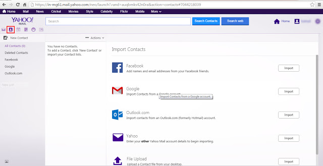 import vcard to yahoo