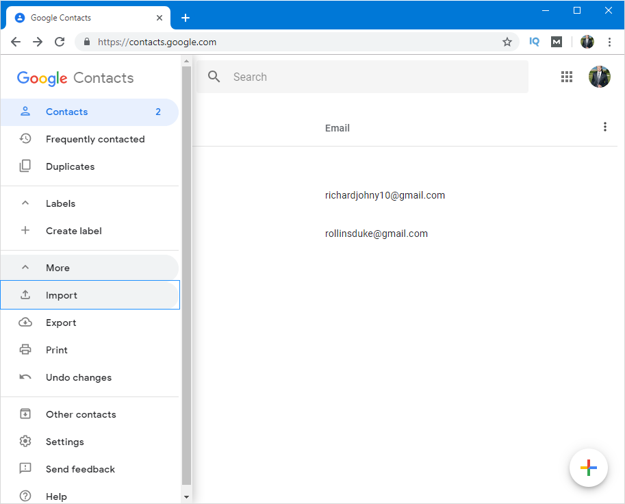 outlook contacts to gmail