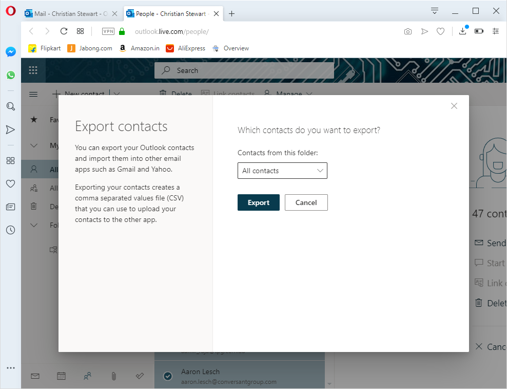 export office 365 contacts with a software