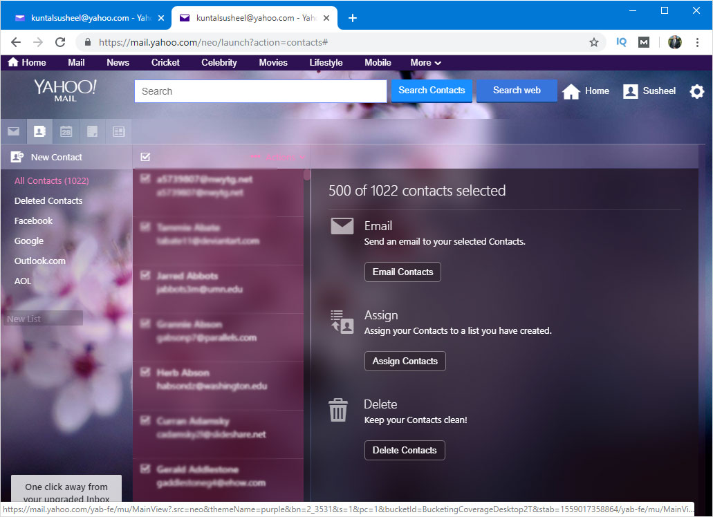 export yahoo contacts to vcard