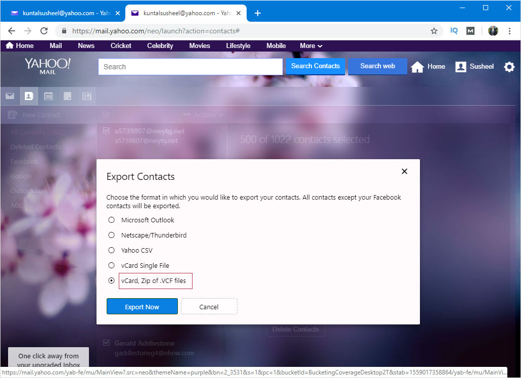 yahoo contacts to olm