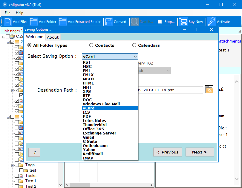 zimbra contacts to vcard