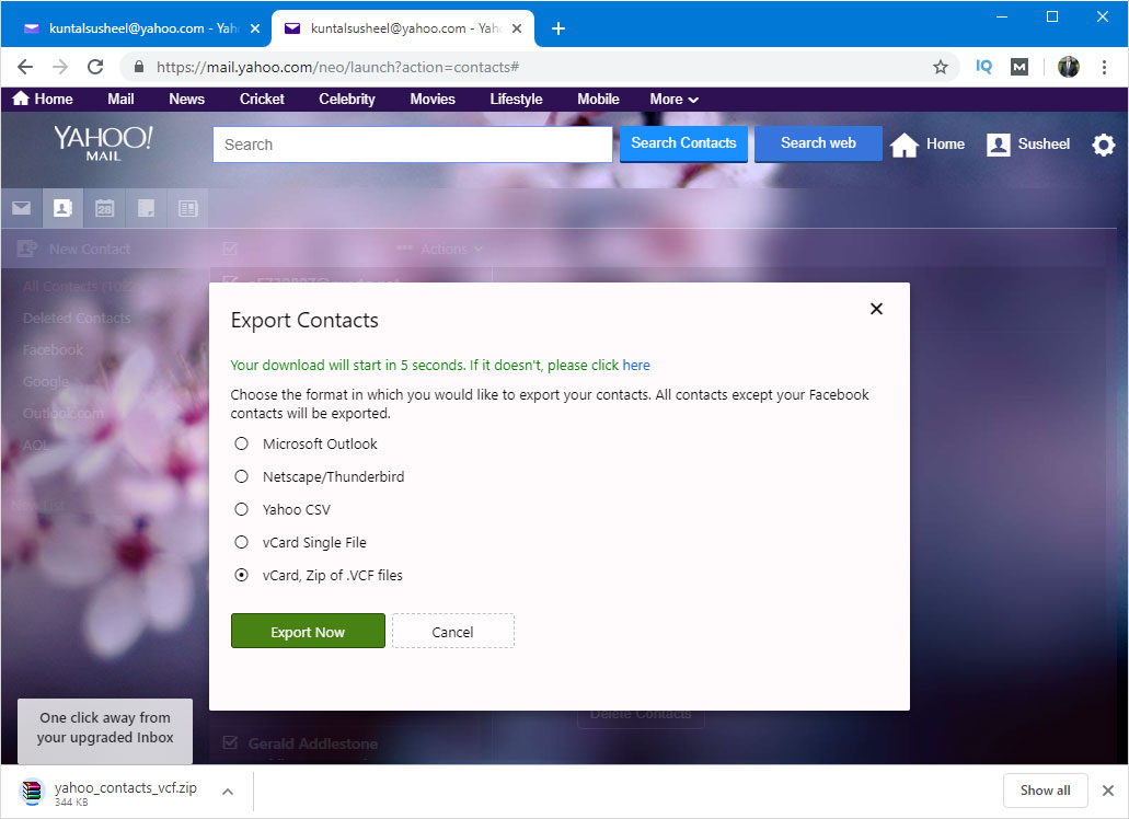 download yahoo contacts