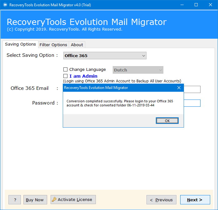 evolution connect to office 365