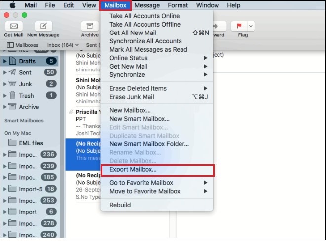 export multiple mac mailboxes