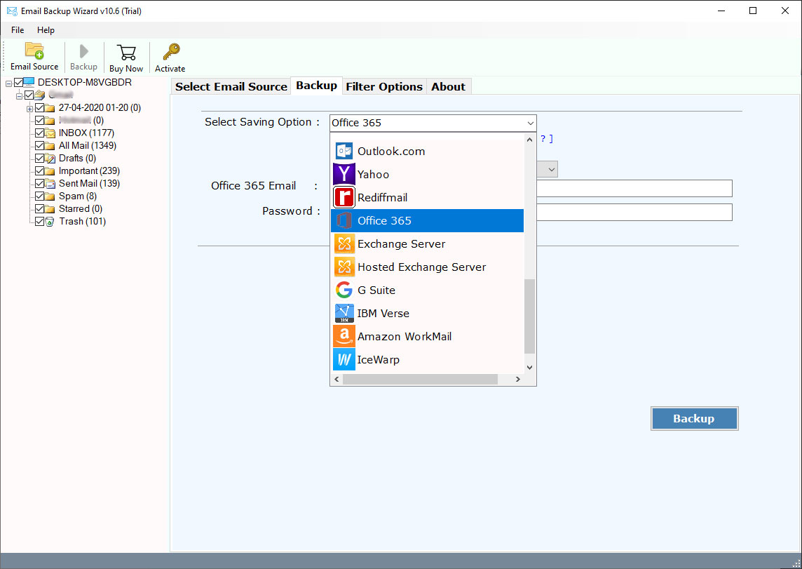 Select Office 365 from the Saving options