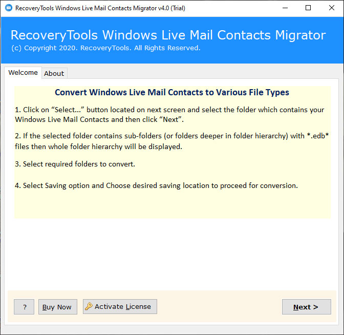 launch tool to convert contacts.edb