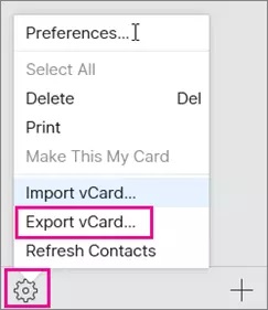 export a vcard