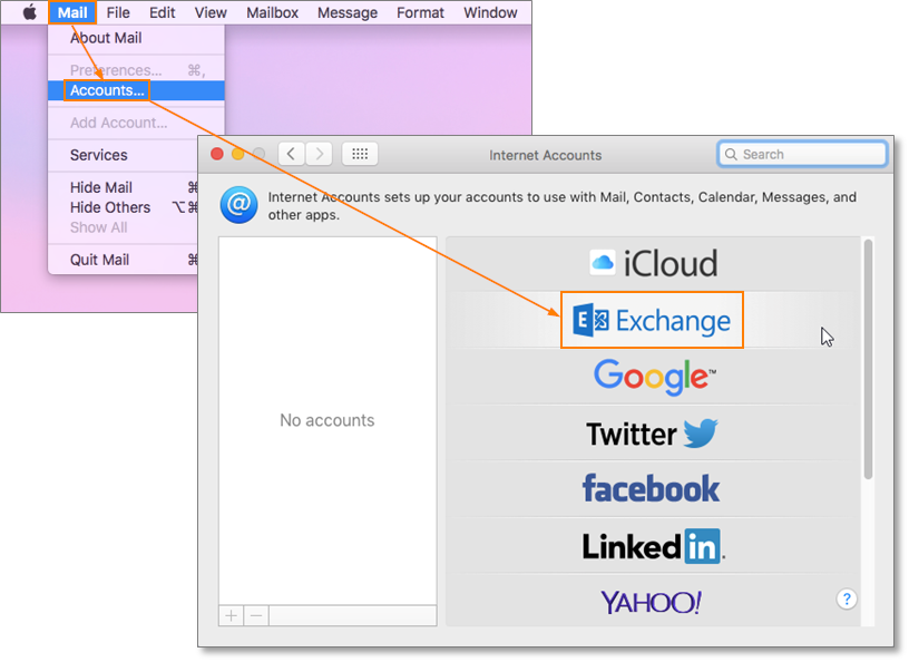 configure Exchange Server Mail Server accounts with Mac OS 