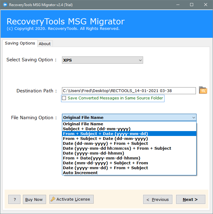 export msg files to xps