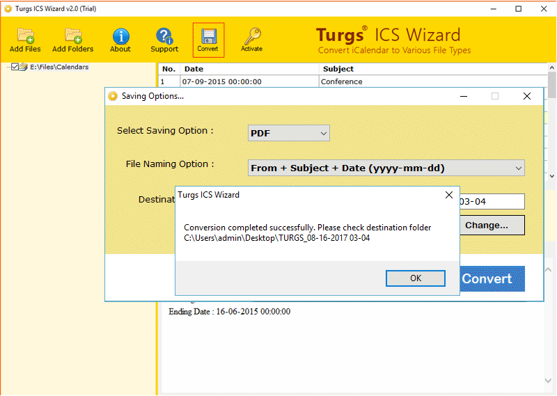 Change ICS File To PDF Document With Complete ICalendar Information