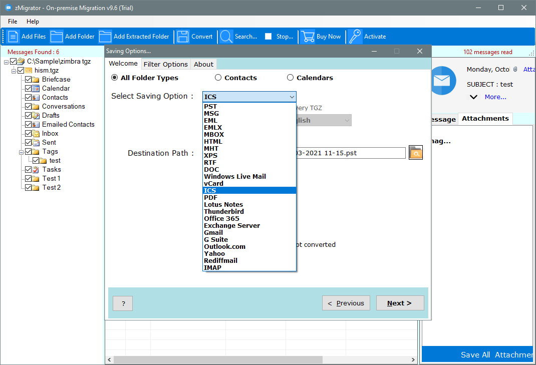 Zimbra calendar to ics