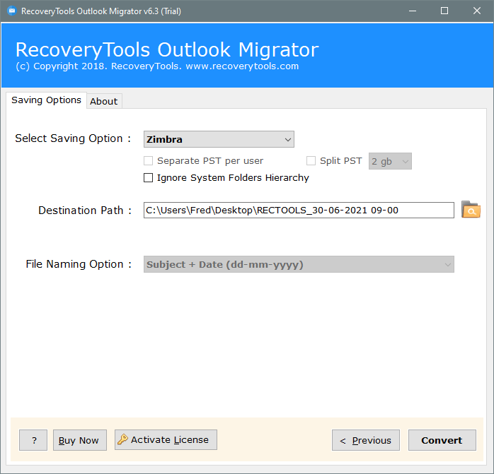 setup ost to zimbra desktop options