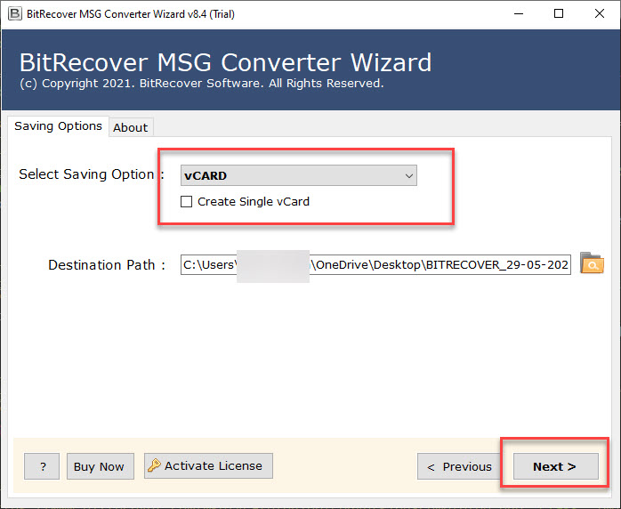 select vcf option