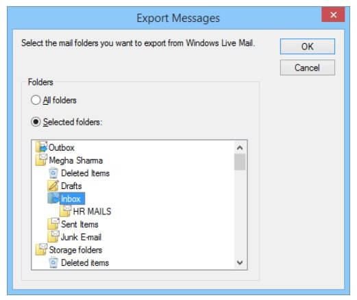 select folders to export