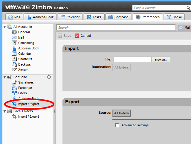 import zimbra to migrate into apple mail