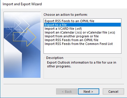 choose export to a file option