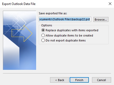 enter path to store resultant pst file