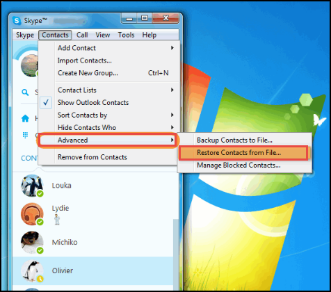 restore contacts from file