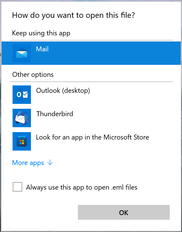 select Mail application to open eml