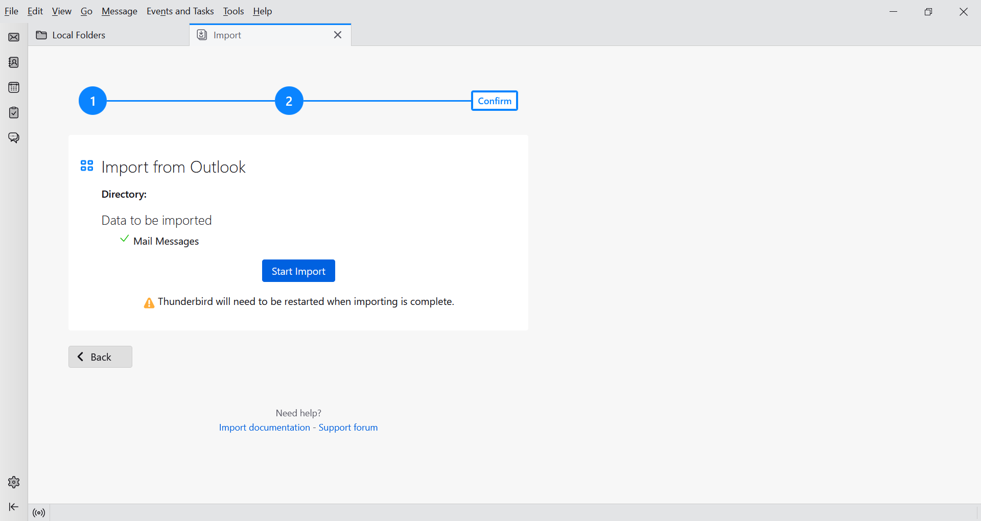 click on start import