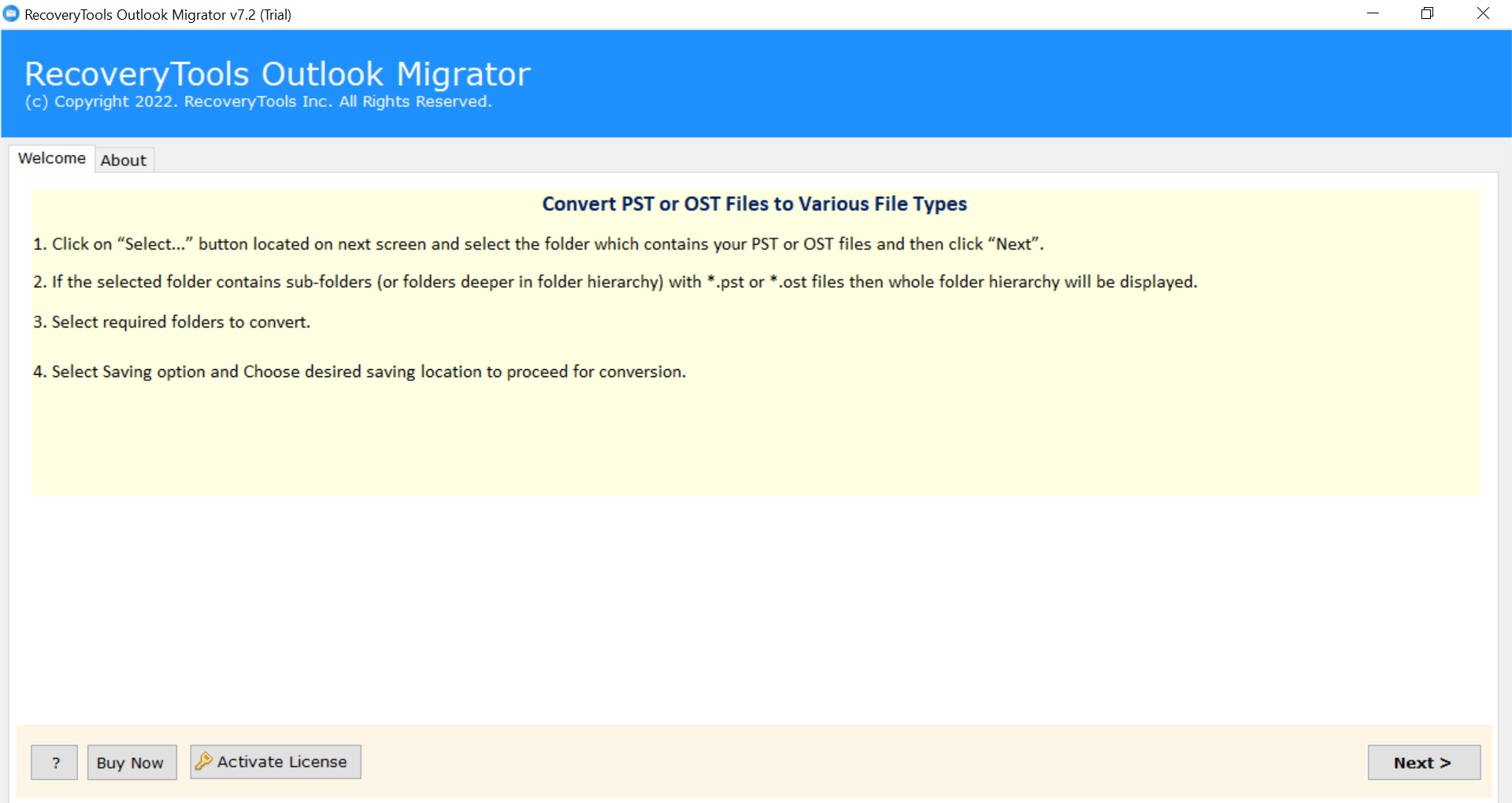 Launch PST to EML converter
