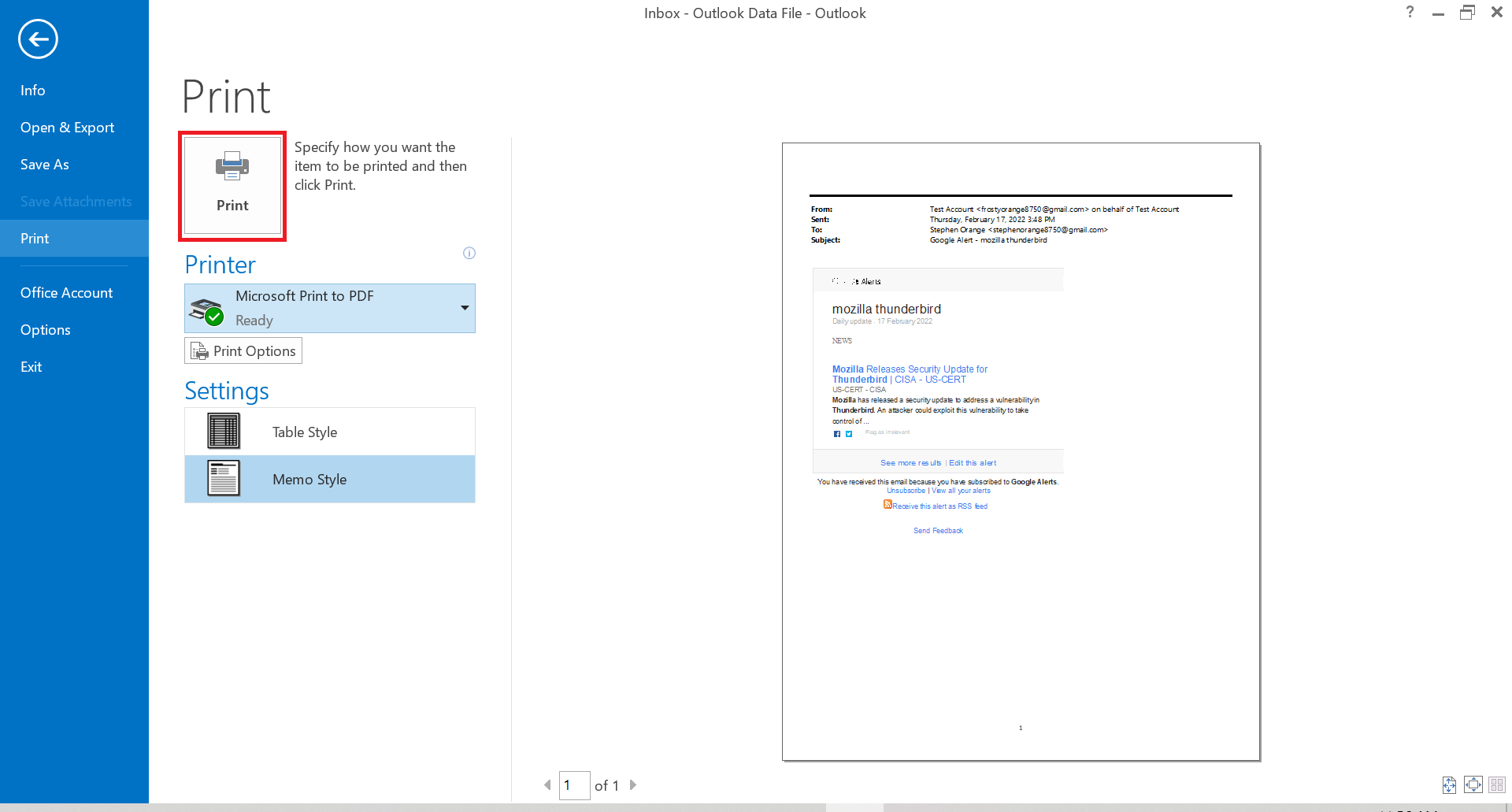 click print command