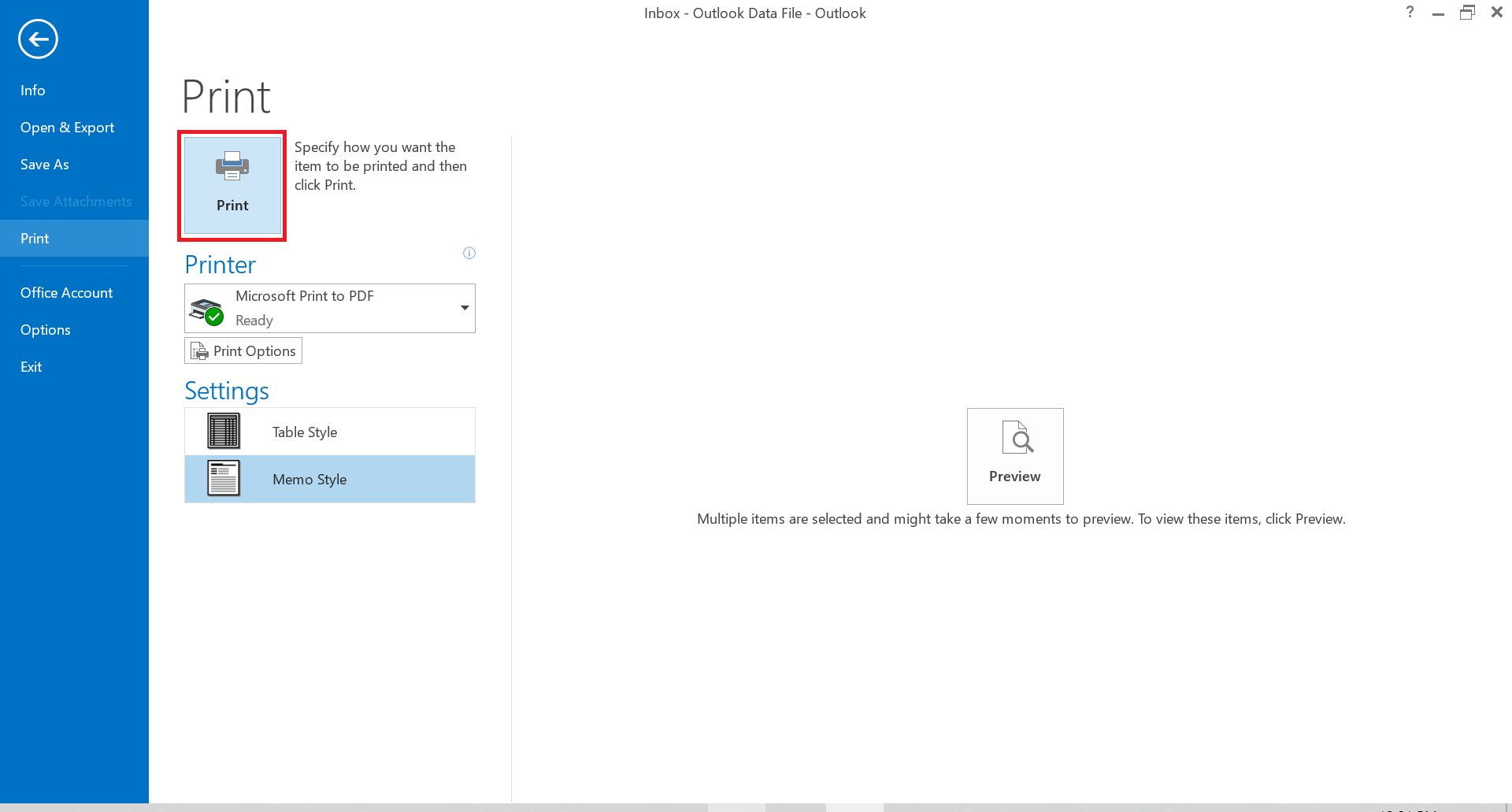 print outlook email as pdf