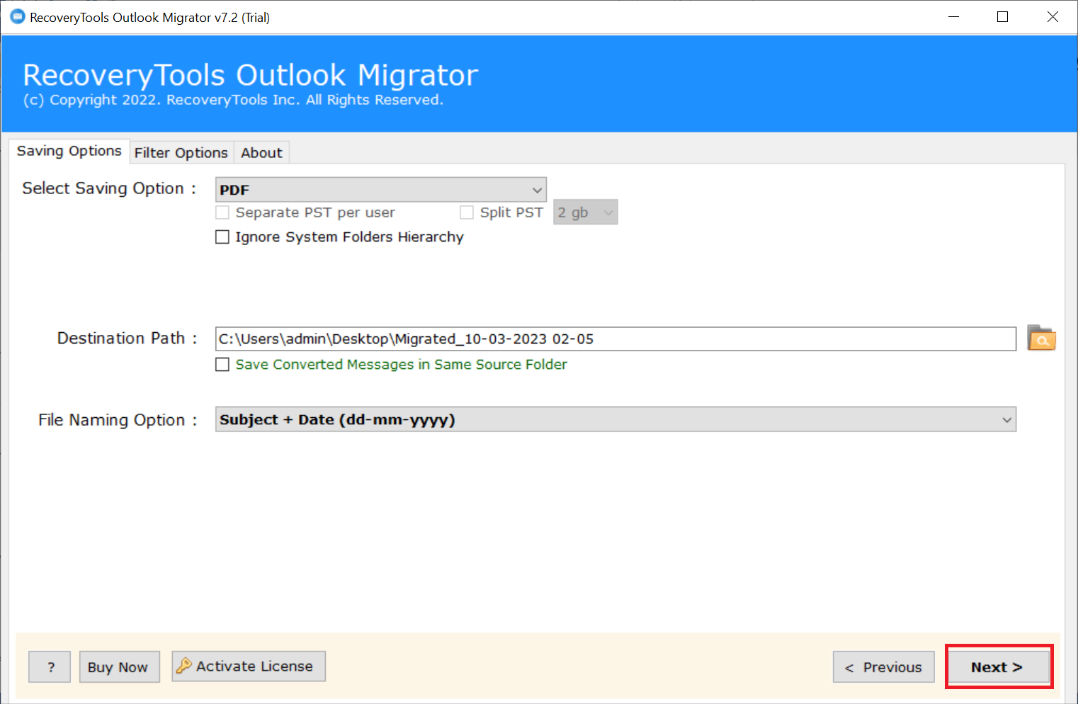 start outlook to pdf conversion
