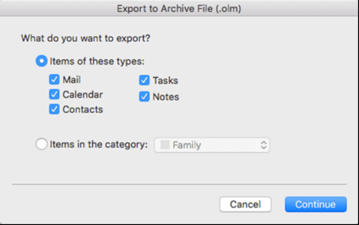 select data items to export